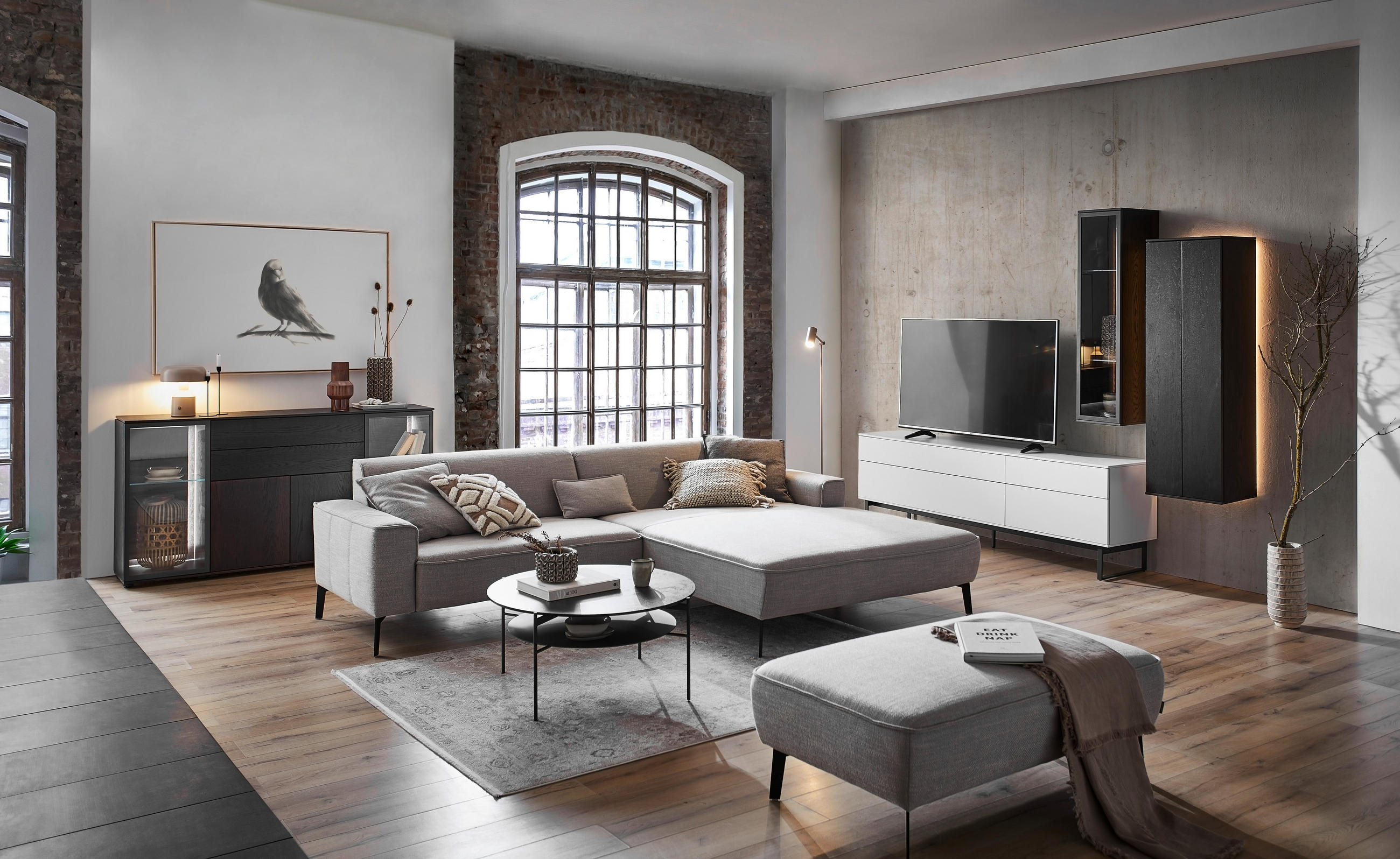 ECKSOFA Grau Flachgewebe  - Schwarz/Grau, Design, Textil/Metall (285/190cm) - Johann Jakob
