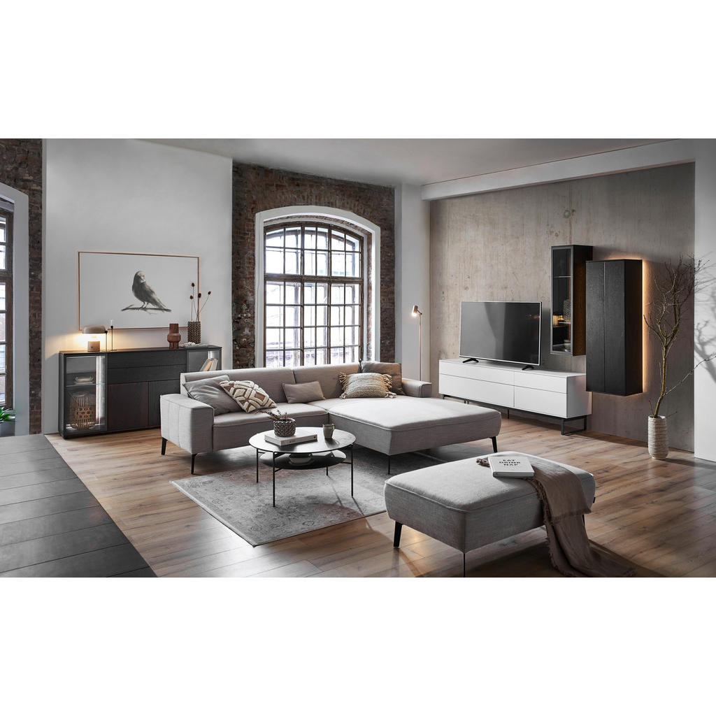 Thumbnail - Johann Jakob Ecksofa, Grau, Textil, 3-Sitzer, Ottomane rechts, L-Form, 285x190 cm, Made in Germany, Dgm, Goldenes M, Typ...