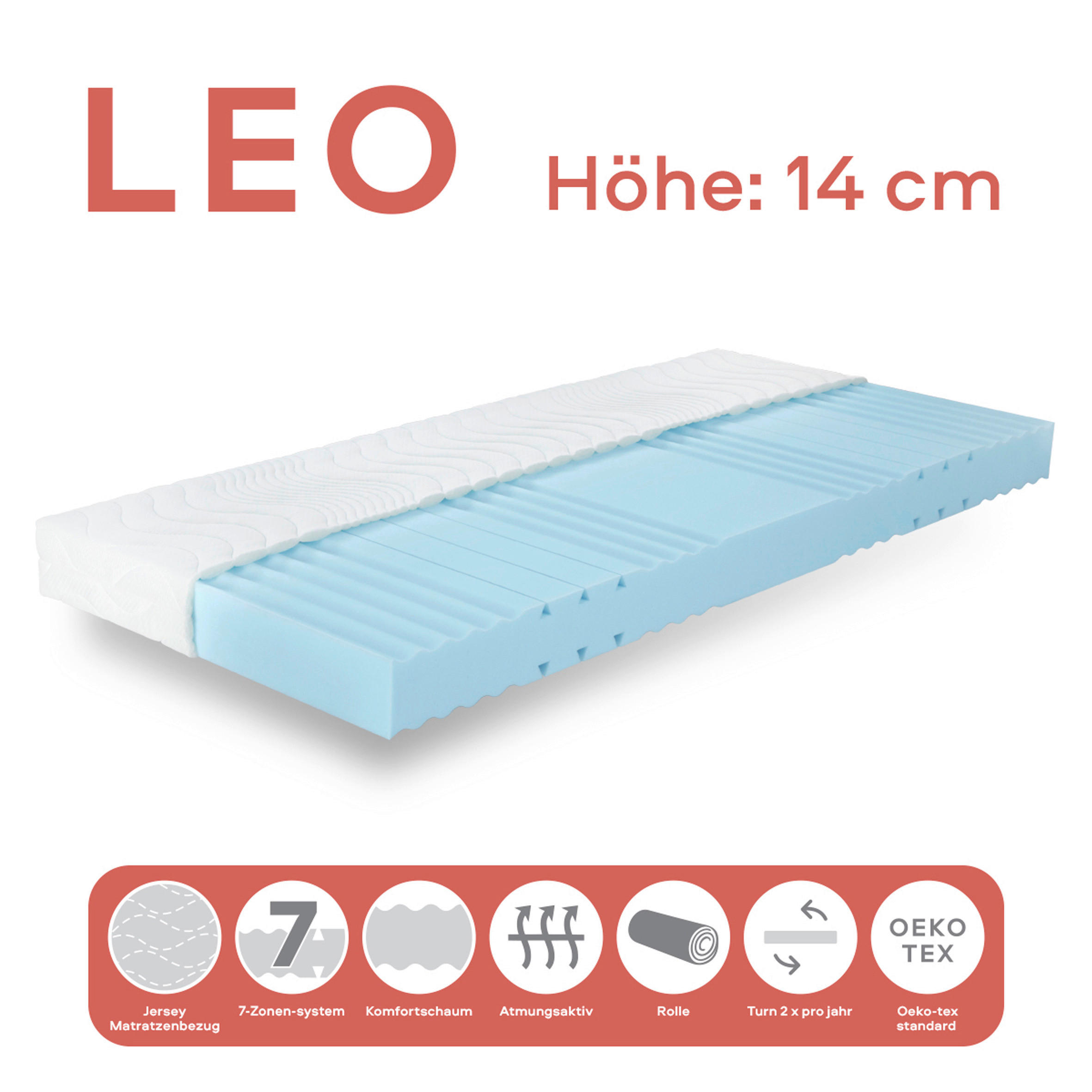 Thumbnail - Xora Komfortschaummatratze, Textil, H2 + H3, rechteckig, 90x200 cm, Oeko-Tex® Standard 100, alternative Größen erhältlic...