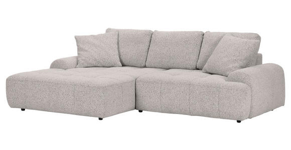 Ecksofa mit Funktion Grau Flachgewebe Zierkissen, Rückenkissen, Bettkasten, Schlaffunktion, Rücken echt, Liegefläche im Originalstoff  - Schwarz/Grau, KONVENTIONELL, Kunststoff/Textil (190/277cm) - Carryhome