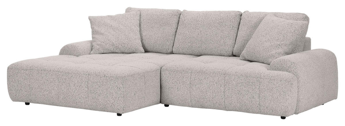 Ecksofa mit Funktion Grau Flachgewebe Zierkissen, Rückenkissen, Bettkasten, Schlaffunktion, Rücken echt, Liegefläche im Originalstoff  - Schwarz/Grau, KONVENTIONELL, Kunststoff/Textil (190/277cm) - Carryhome