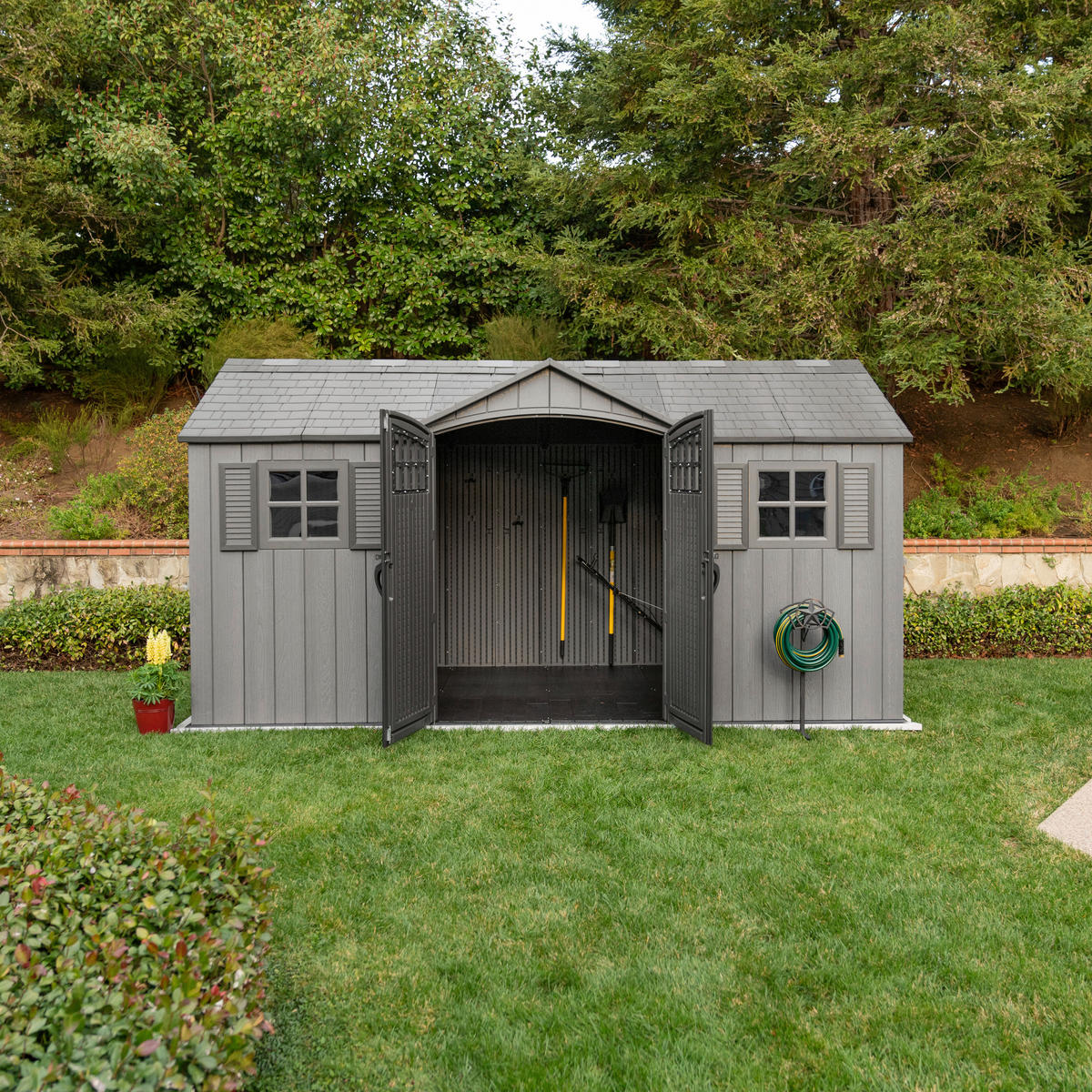 GERÄTEHAUS 457/244/244 cm  - Dunkelgrau, Basics, Kunststoff (457/244/244cm) - Ambia Garden