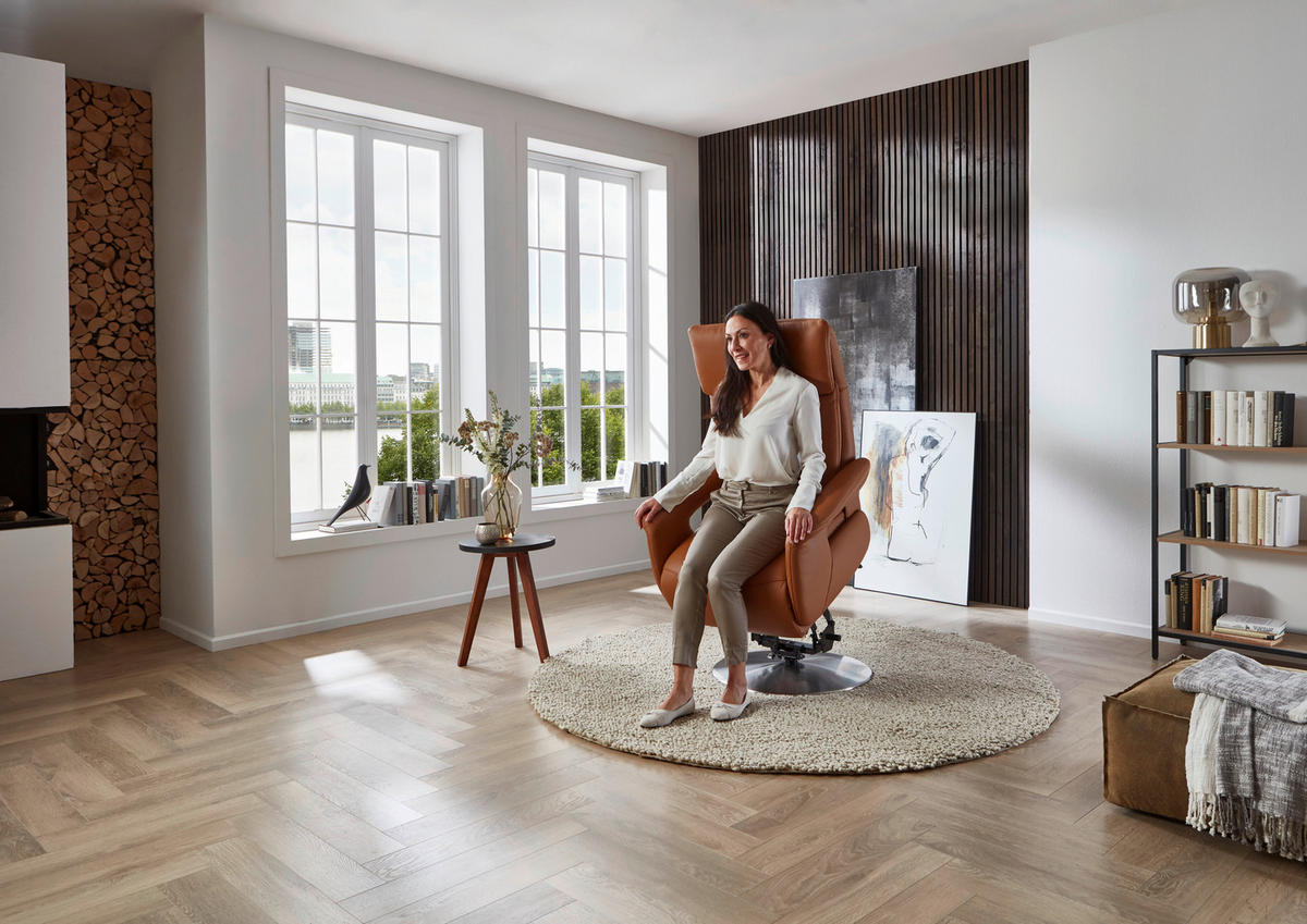 RELAXSESSEL in Leder Braun  - Edelstahlfarben/Braun, Design, Leder/Metall (78/112/85cm) - Cantus