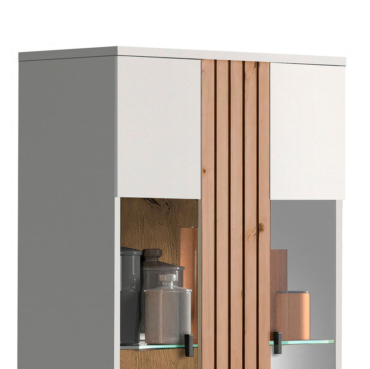 WOHNWAND 3-teilig  in Weiß, Eiche dunkel  254,6/175/38 cm  - Eiche dunkel/Schwarz, Design, Glas/Holzwerkstoff (254,6/175/38cm) - Livetastic