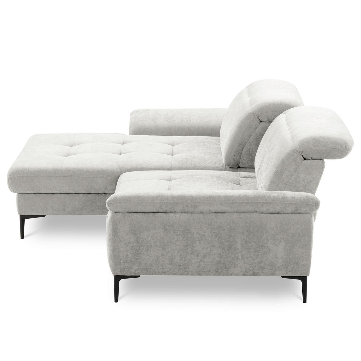 ECKSOFA PRADO Grau Webstoff Bettkasten, Kopfteilverstellung, Sitztiefenverstellung  - Schwarz/Grau, Design, Textil/Metall (195/268cm) - Livetastic