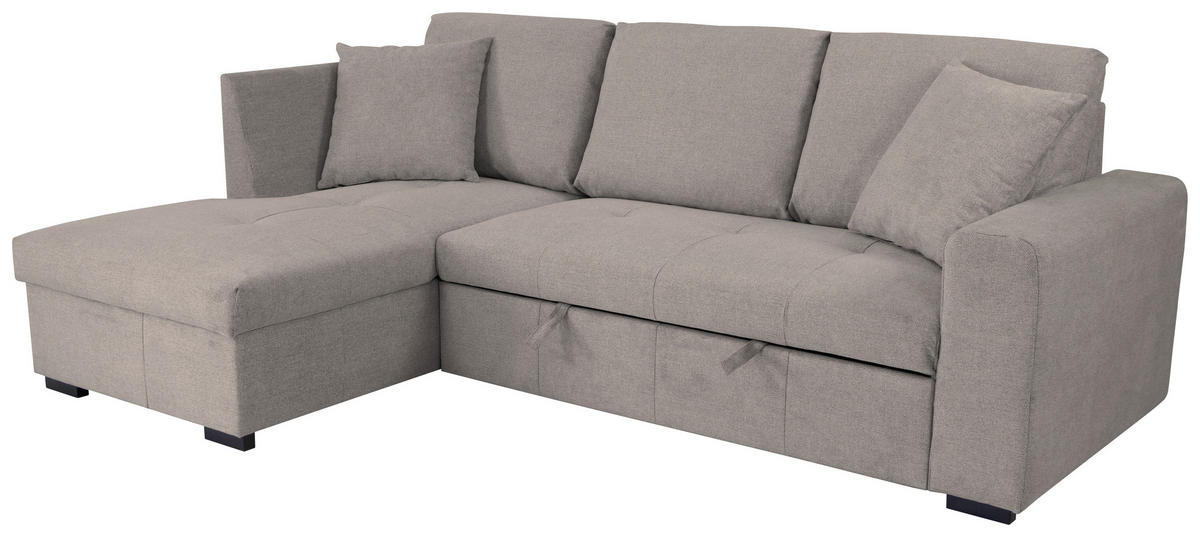 ECKSOFA LUKAS Graubraun Struktur Zierkissen, Bettkasten  - Graubraun, Trend, Textil (158/239cm) - P & B