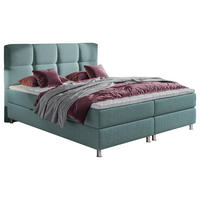 BOXBETT 140/200 cm,  in Petrol, Matratze, gepolstertes Kopfteil, Bettkasten, Topper, H3 = fest  - Chromfarben/Petrol, Design, Textil/Metall (140/200cm) - Ti'me