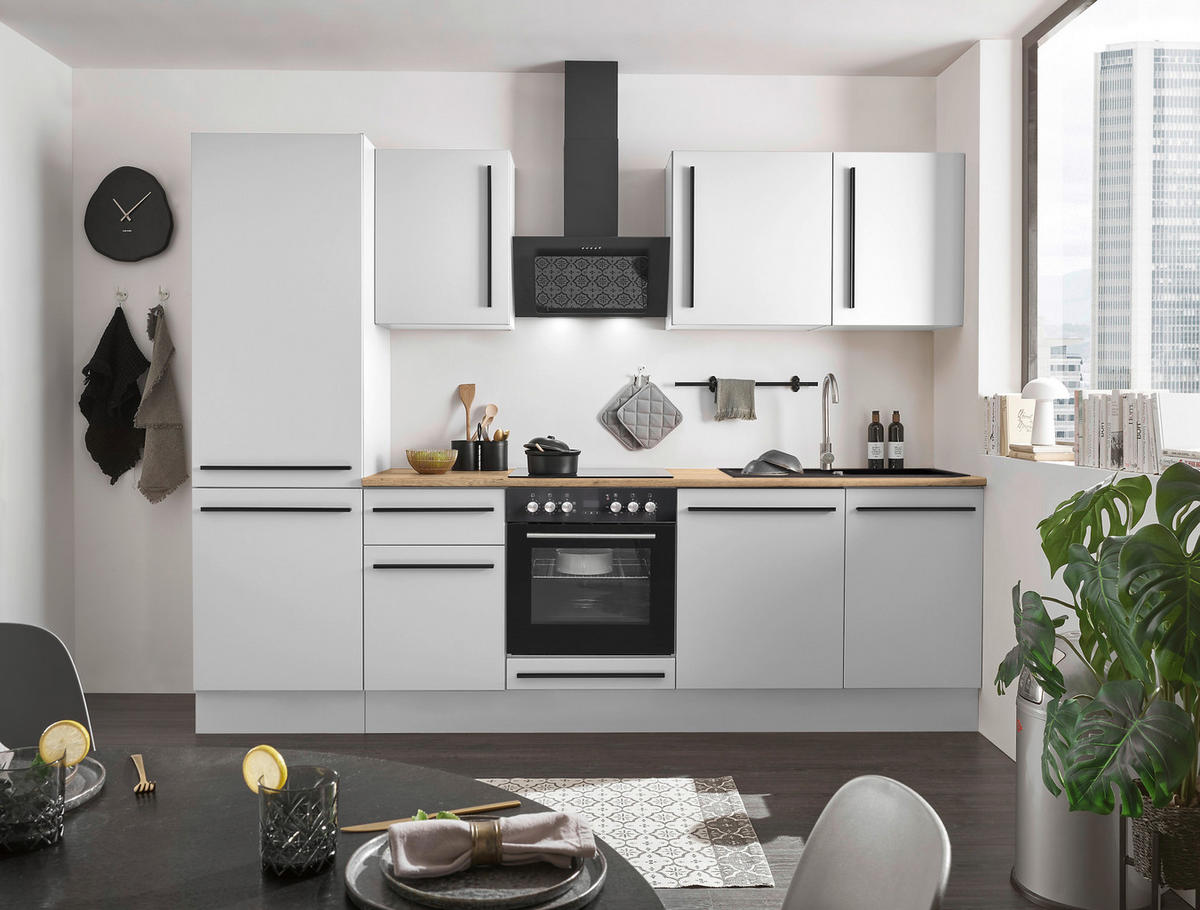 KÜCHENBLOCK 280 cm   in Weiß, Eichefarben  - Eichefarben/Schwarz, Design, Holzwerkstoff/Kunststoff (280cm) - MID.YOU