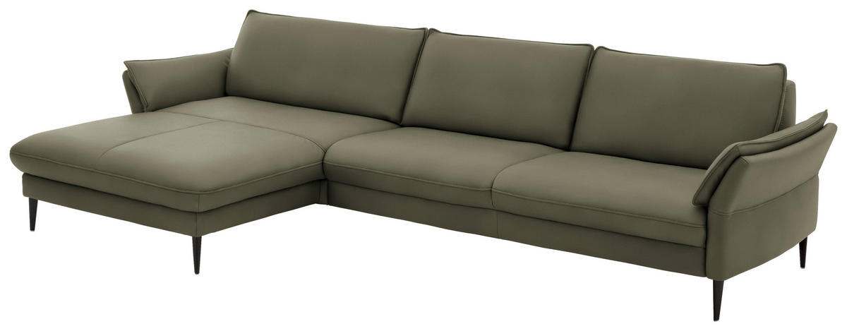 ECKSOFA in Echtleder Grau, Grün  - Schwarz/Grau, Design, Leder/Metall (172/334cm) - Hukla