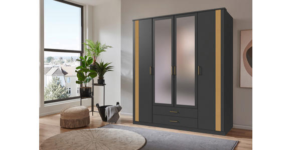 DREHTÜRENSCHRANK in Graphitfarben, Goldfarben - Goldfarben/Graphitfarben, Design, Glas/Holzwerkstoff (180/199/58cm) - Carryhome