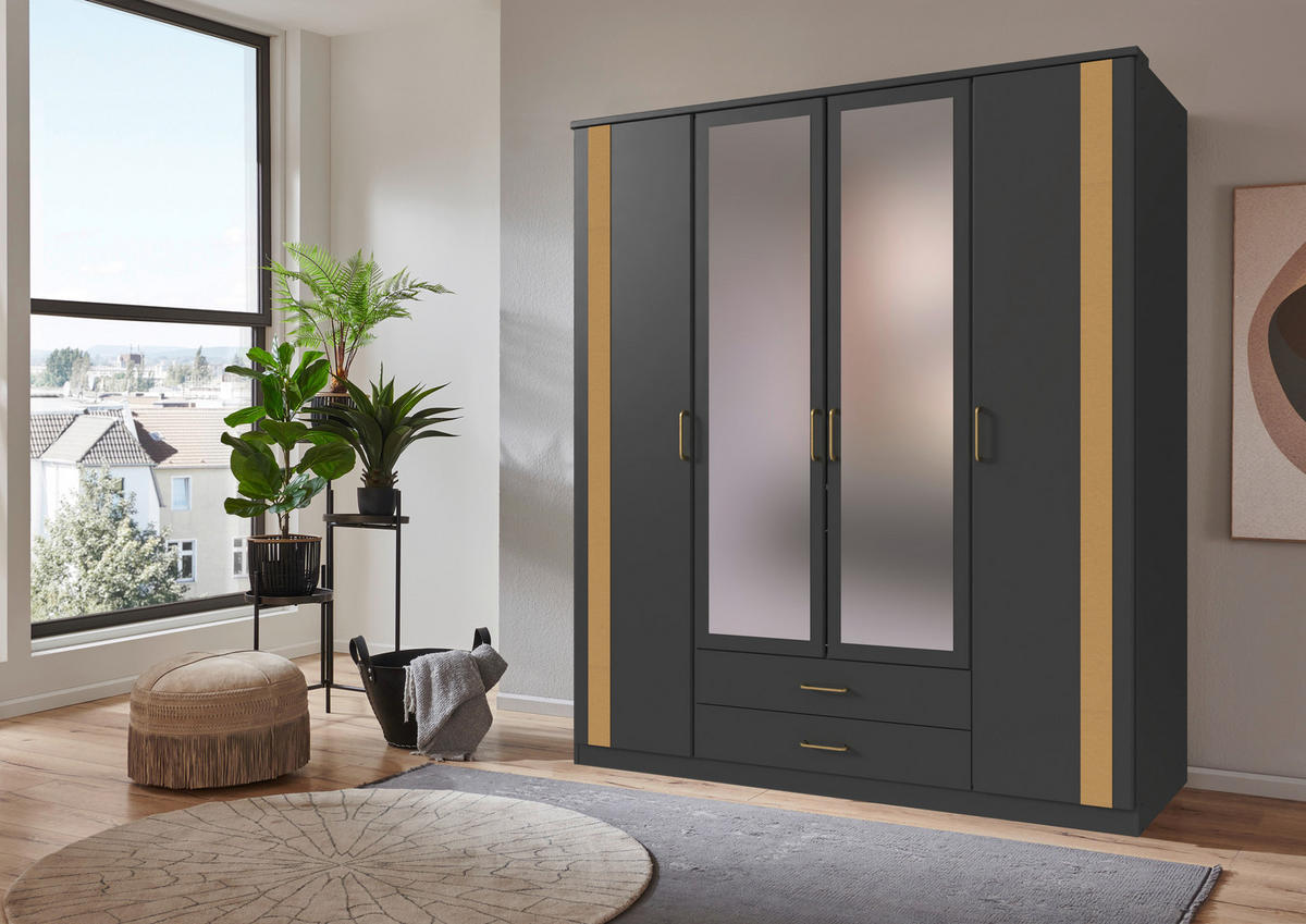 DREHTÜRENSCHRANK  in Graphitfarben, Goldfarben  - Goldfarben/Graphitfarben, Design, Glas/Holzwerkstoff (180/199/58cm) - Carryhome