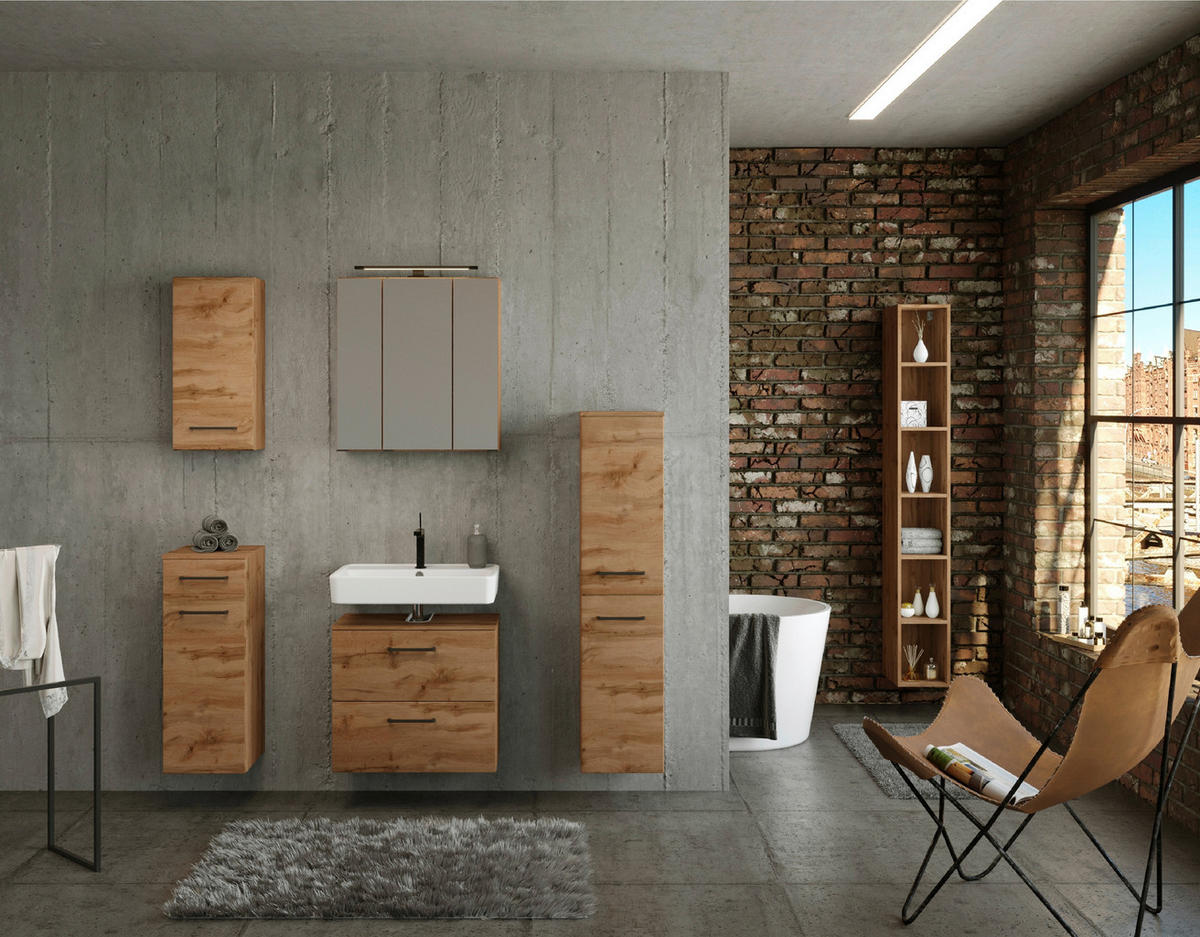 BADEZIMMER  in 90 cm  - Eichefarben, MODERN, Holzwerkstoff (90cm) - Held