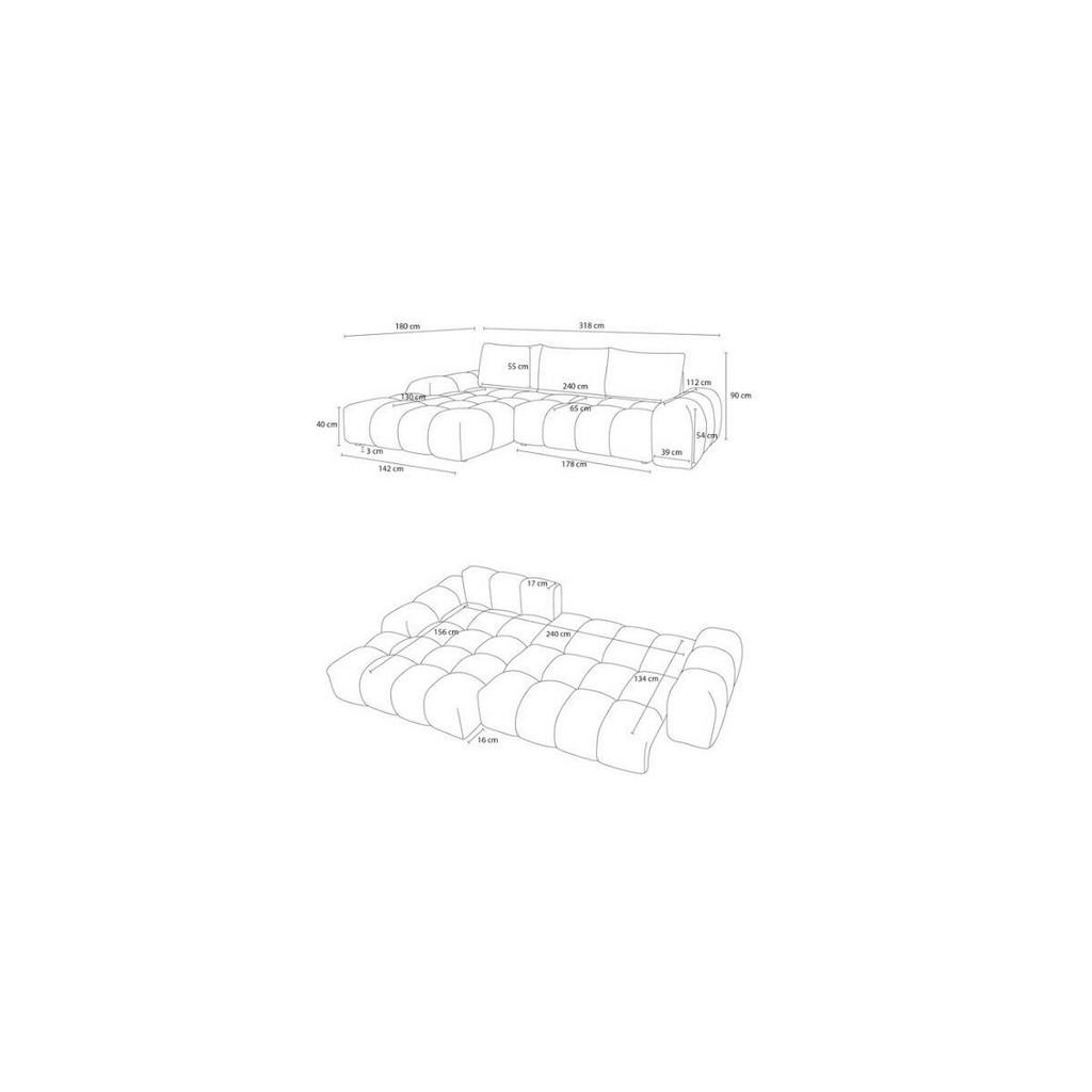 Thumbnail - Livetastic Eckschlafsofa Everest, Dunkelgrau, Textil, Buche, Kiefer, 3-Sitzer, Füllung: Komfortschaum, 318x180 cm, Rücke...