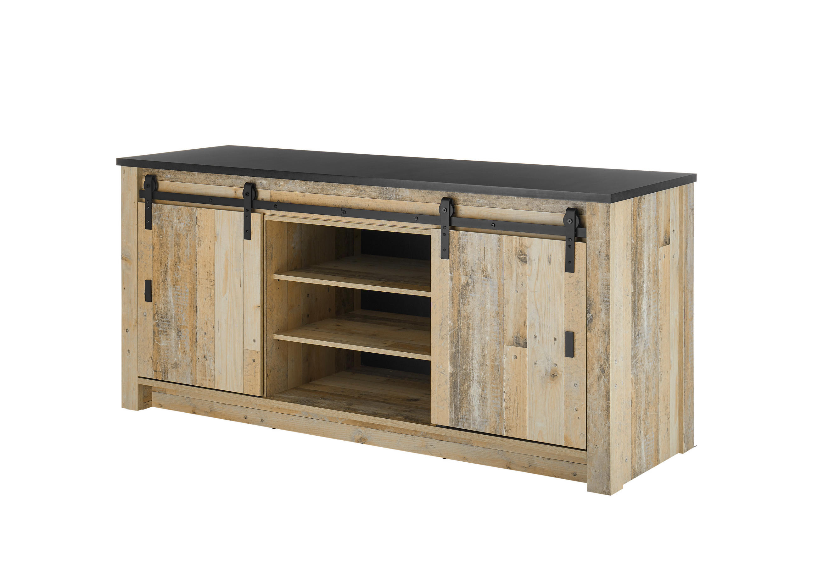 SPÜLENUNTERSCHRANK 201/93/64 cm  in Anthrazit, Naturfarben  - Anthrazit/Schwarz, Trend, Holzwerkstoff/Metall (201/93/64cm) - MID.YOU