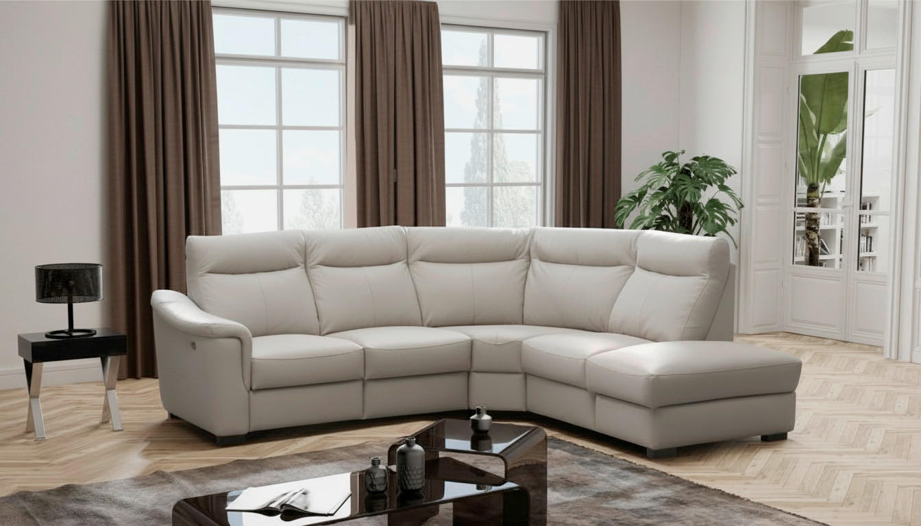 ECKSOFA Echtleder Platinfarben  - Platinfarben/Wengefarben, Design, Leder/Holz (260/229cm) - Livetastic