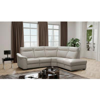 ECKSOFA Echtleder Platinfarben  - Platinfarben/Wengefarben, Design, Leder/Holz (260/229cm) - Livetastic