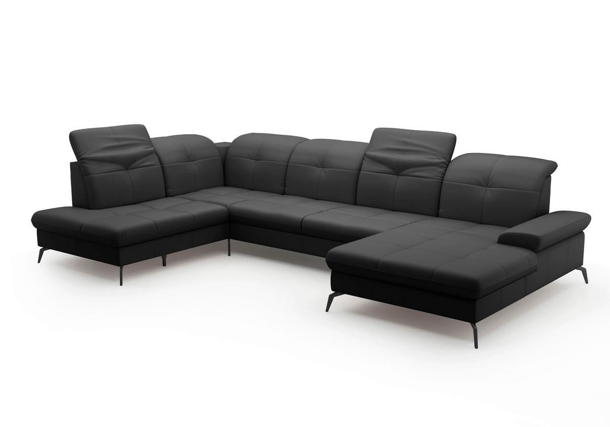 WOHNLANDSCHAFT in Vliesstoff Kombination Echtleder/Stoff Schwarz  - Schwarz, Konventionell, Leder/Textil (231/357/185cm) - Sit & More