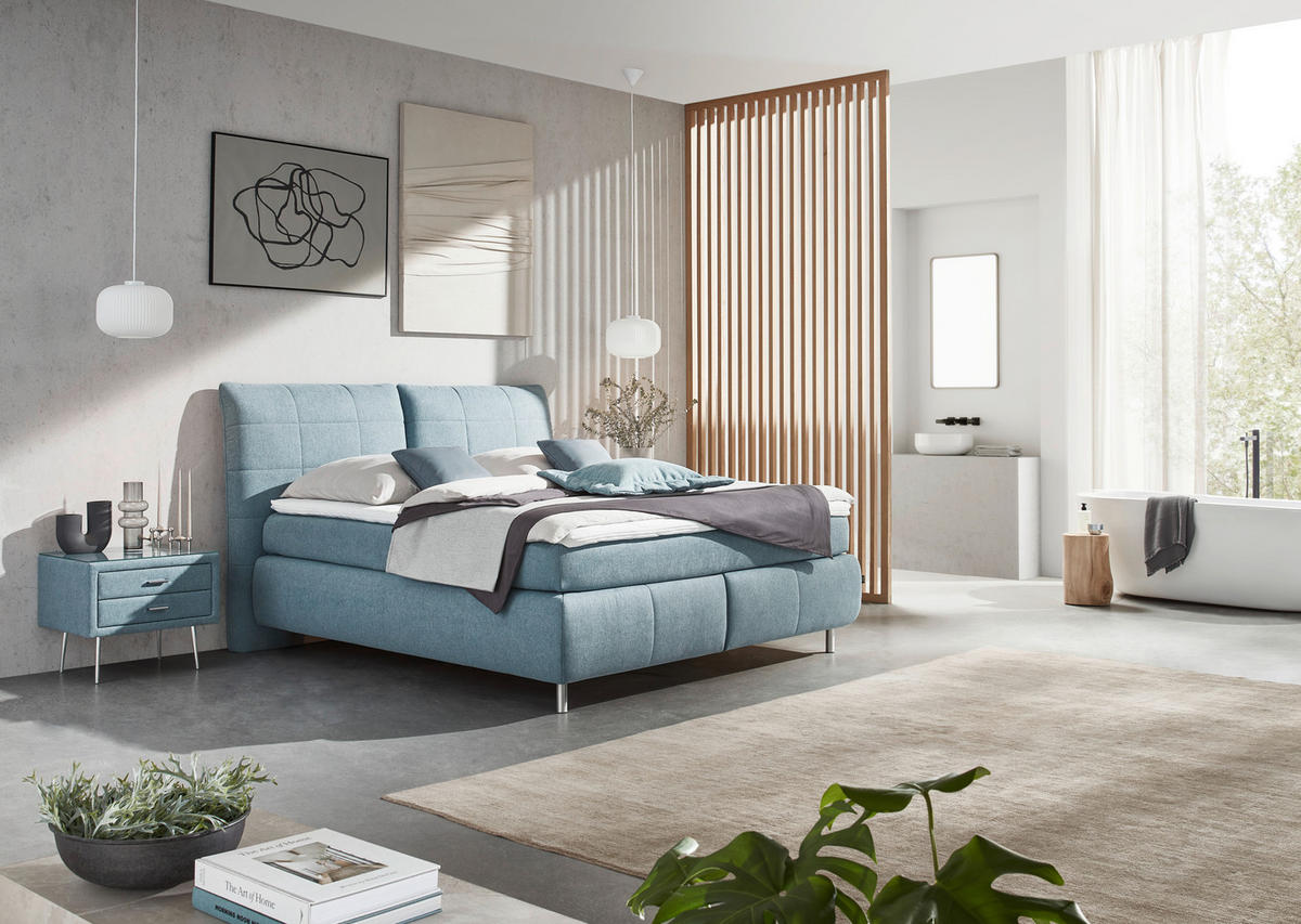 BOXSPRINGBETT 160/200 cm  in Hellblau  - Alufarben/Hellblau, KONVENTIONELL, Textil (160/200cm) - Dieter Knoll