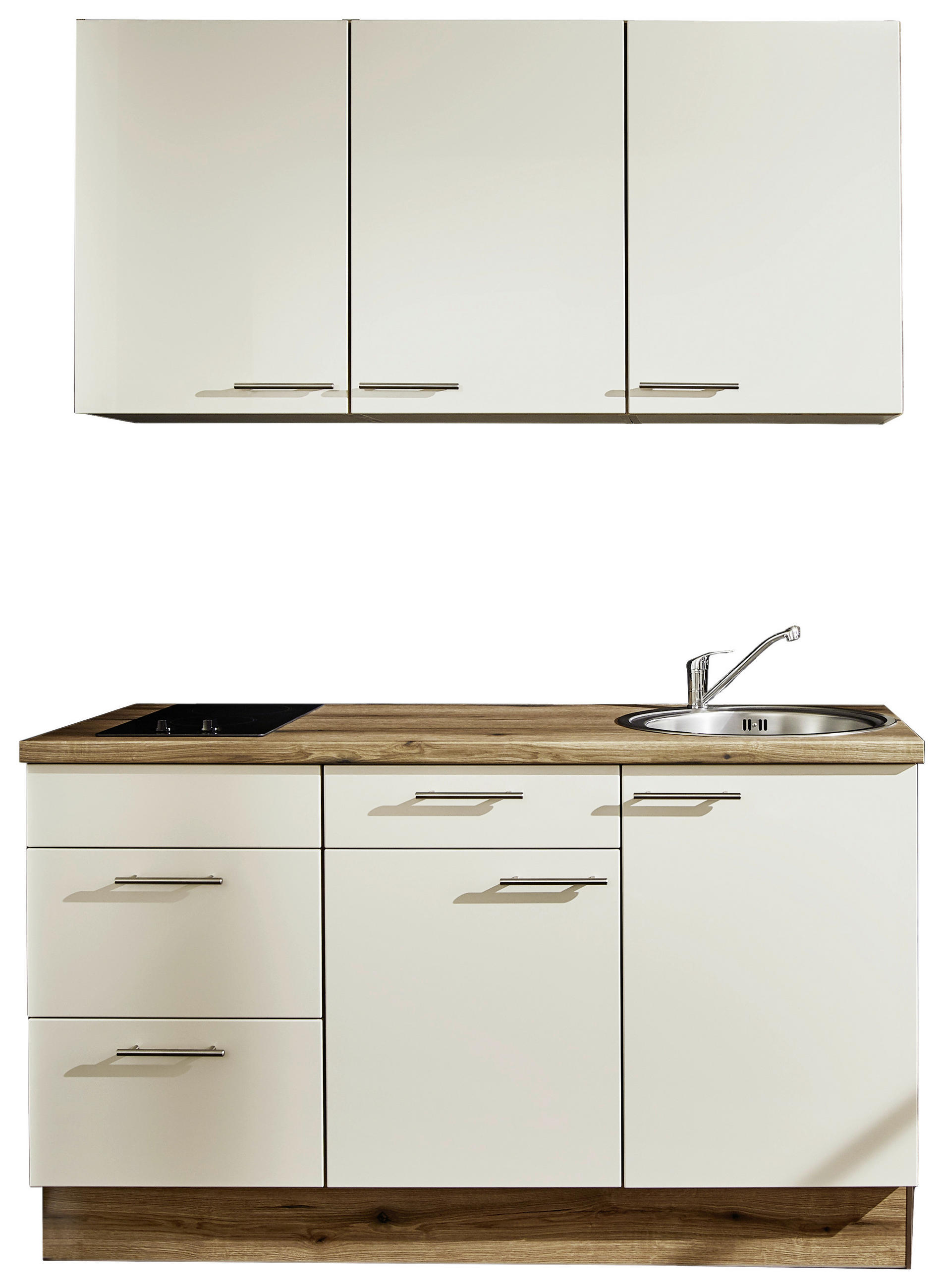 MINIKÜCHE 150 cm   in Magnolie  - Edelstahlfarben/Eichefarben, Design, Holzwerkstoff/Metall (150cm) - Pino