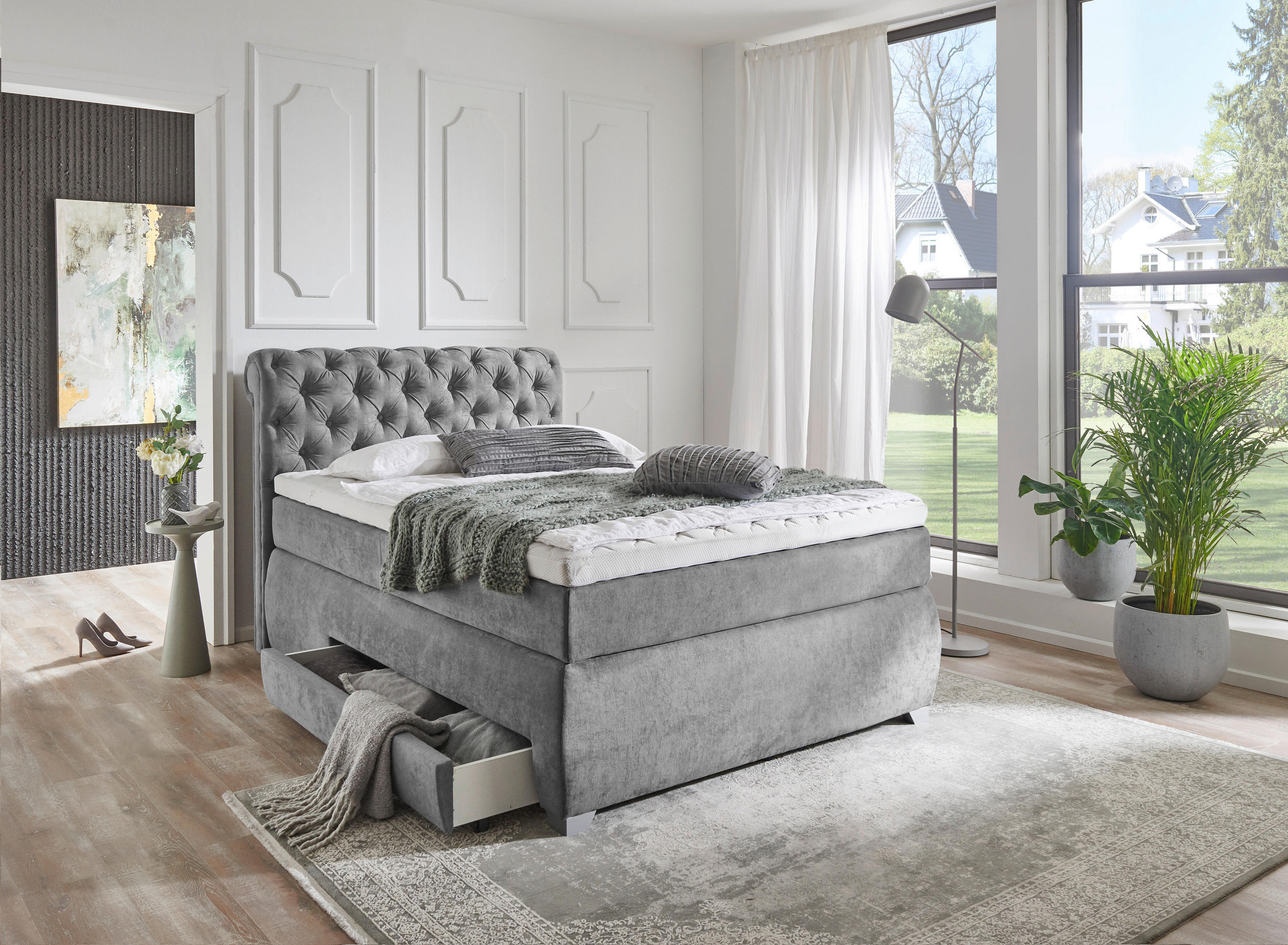 PAT BOXSPRING 140/200 cm  gri  - gri, Modern, plastic/textil (140/200cm) - MID.YOU