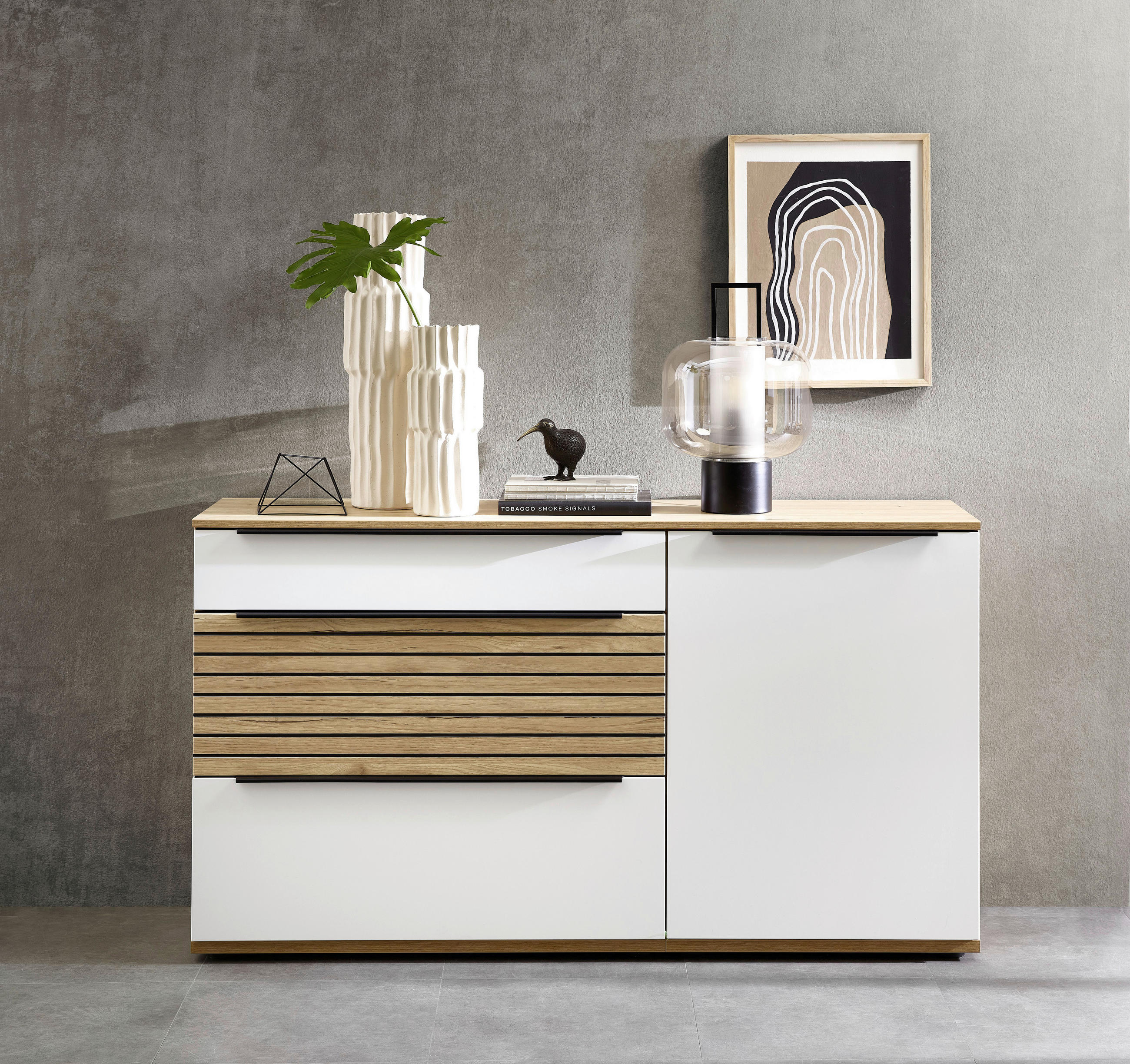 SIDEBOARD Weiß, Eichefarben  150/85/40 cm  - Eichefarben/Schwarz, KONVENTIONELL, Holzwerkstoff/Kunststoff (150/85/40cm) - Venda