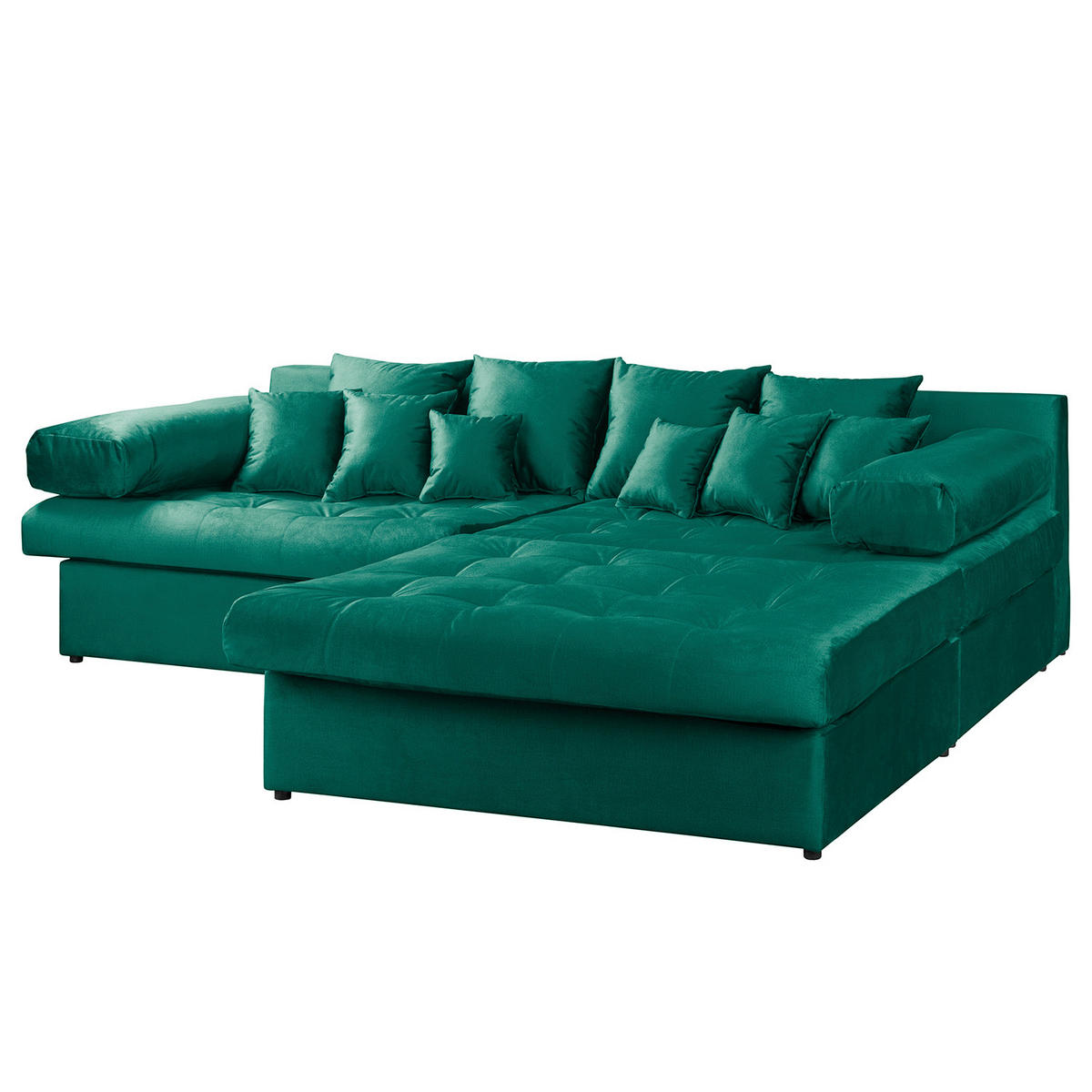 ECKSOFA Naomi in Velours Grün Rückenkissen  284/243 cm  - Schwarz/Grün, Design, Kunststoff/Textil (284/243cm) - P & B