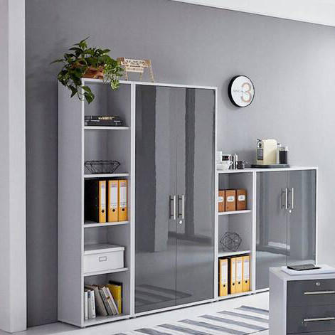 AKTENSCHRANK Grau, Anthrazit Hochglanz  - Anthrazit Hochglanz/Grau, MODERN, Holzwerkstoff (257/186/33cm) - MID.YOU