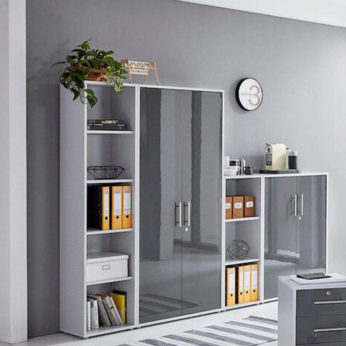 AKTENSCHRANK Grau, Anthrazit Hochglanz  - Anthrazit Hochglanz/Grau, MODERN, Holzwerkstoff (257/186/33cm) - MID.YOU