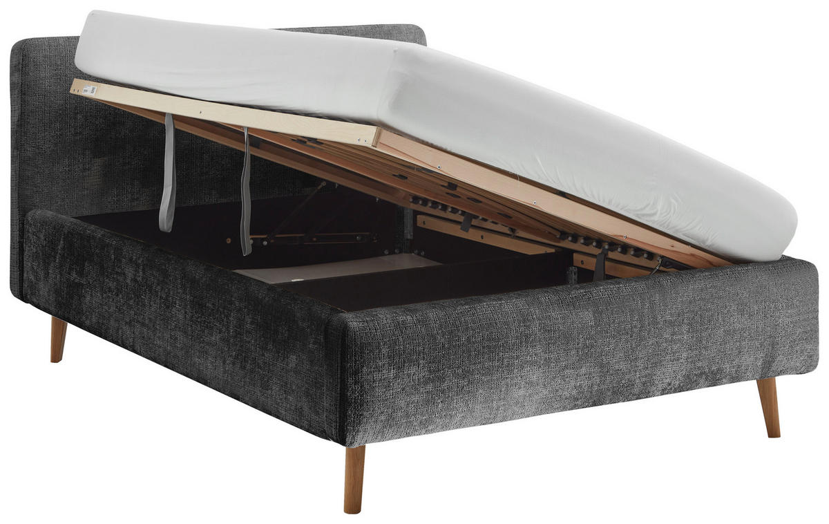 POLSTERBETT inkl. Bettkasten 140/200 cm  in Anthrazit  - Eichefarben/Anthrazit, Design, Holz/Textil (140/200cm) - Xora