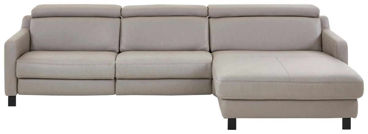 ECKSOFA in Echtleder Grau  - Schwarz/Grau, Design, Leder/Metall (271/176cm) - Valdera