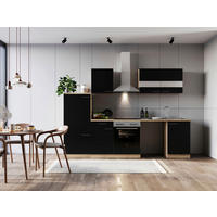 KÜCHENBLOCK 280 cm   in Schwarz  - Edelstahlfarben/Eichefarben, Basics, Glas/Holzwerkstoff (280cm) - Respekta