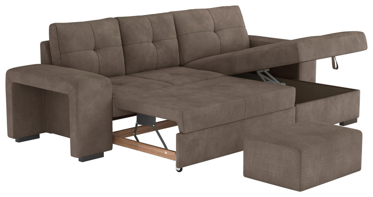 ECKSCHLAFSOFA in Mikrofaser Taupe  - Taupe/Schwarz, Modern, Kunststoff/Textil (268/156cm) - MID.YOU