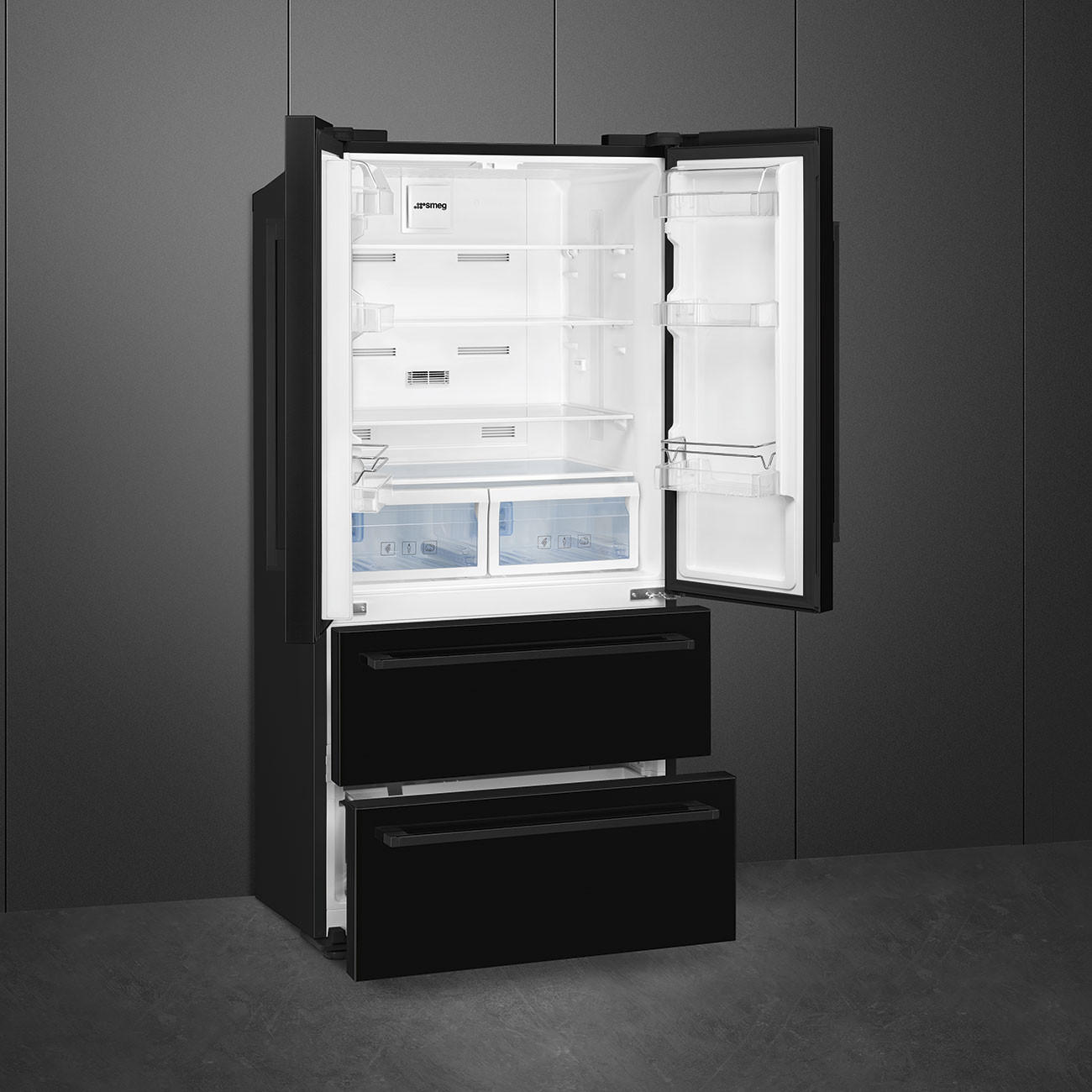 FRENCH-DOOR 84/182,5/70 cm FQ55FNDE - Schwarz Hochglanz, Basics, Metall (84/182,5/70cm) - SMEG