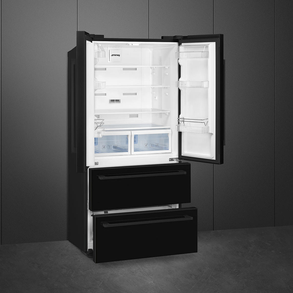 FRENCH-DOOR FQ55FNDE  - Schwarz Hochglanz, Basics, Metall (84/182,5/70cm) - SMEG