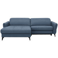 ECKSOFA MANTA in Flachgewebe Blau Bettkasten, Rücken echt, Relaxfunktion, Kopfteilverstellung  175/246 cm  - Blau/Schwarz, Design, Textil/Metall (175/246cm) - Celina