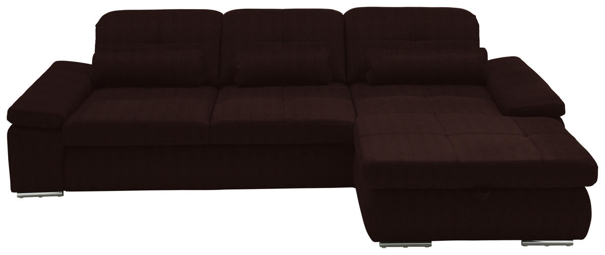 ECKSOFA  in Flachgewebe Dunkelbraun  309/195 cm  - Chromfarben/Dunkelbraun, Design, Textil (309/195cm) - Beldomo Style
