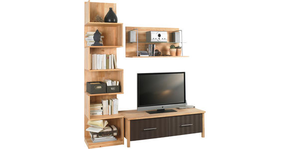 WOHNWAND  in Naturfarben, Erlefarben   - Chromfarben/Erlefarben, Natur, Glas/Holz - Linea Natura