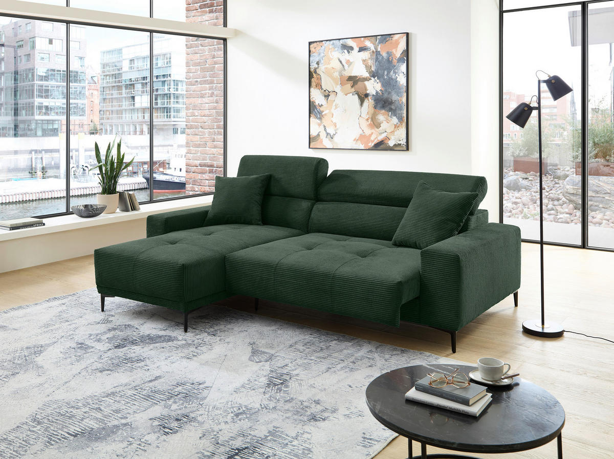 ECKSOFA Cord Dunkelgrün  - Dunkelgrün/Schwarz, Basics, Textil/Metall (183/250cm) - Livetastic