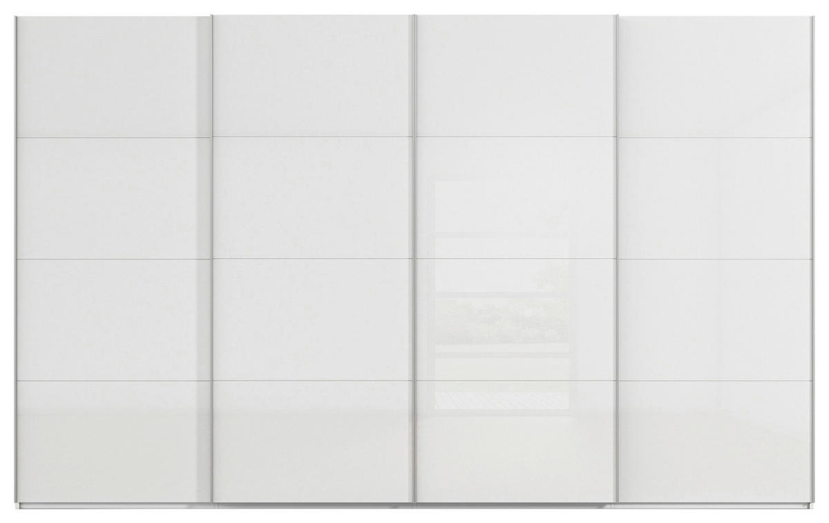 SCHWEBETÜRENSCHRANK 360/236/68 cm 4-türig Weiß  - Alufarben/Weiß, Basics, Glas/Holzwerkstoff (360/236/68cm) - Novel