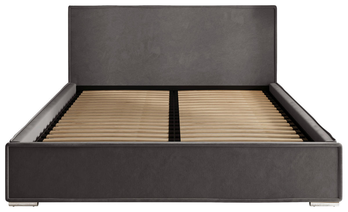 POLSTERBETT 200/200 cm,  in Graphitfarben, gepolstertes Kopfteil, Lattenrost, Bettkasten,  - Chromfarben/Schwarz, MODERN, Holz/Kunststoff (200/200cm) - Chameo