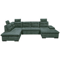 WOHNLANDSCHAFT RONDA Dunkelgrün Webstoff  - Dunkelgrün/Schwarz, Basics, Kunststoff/Textil (218/324/170cm) - Livetastic