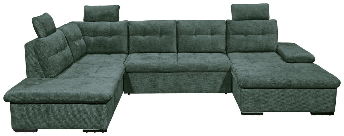 WOHNLANDSCHAFT RONDA Dunkelgrün Webstoff  - Dunkelgrün/Schwarz, Basics, Kunststoff/Textil (218/324/170cm) - Livetastic