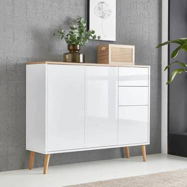 KOMMODE Mailand Typ 10 + HF  in 105,5/86/33 cm  - Weiß Hochglanz/Eiche Artisan, MODERN, Holz/Holzwerkstoff (105,5/86/33cm) - MID.YOU