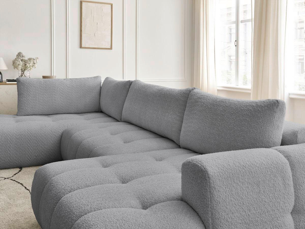 WOHNLANDSCHAFT  FUJI  Dunkelgrau Bouclé  - Dunkelgrau/Schwarz, MODERN, Kunststoff/Textil (204/377/160cm)