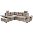 ECKSOFA Creme Mikrovelours  - Creme/Schwarz, KONVENTIONELL, Kunststoff/Textil (217/265cm) - Carryhome