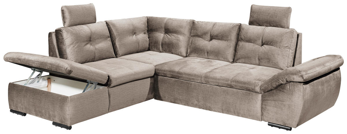 ECKSOFA in Mikrovelours Creme  - Creme/Schwarz, Konventionell, Kunststoff/Textil (217/265cm) - Carryhome