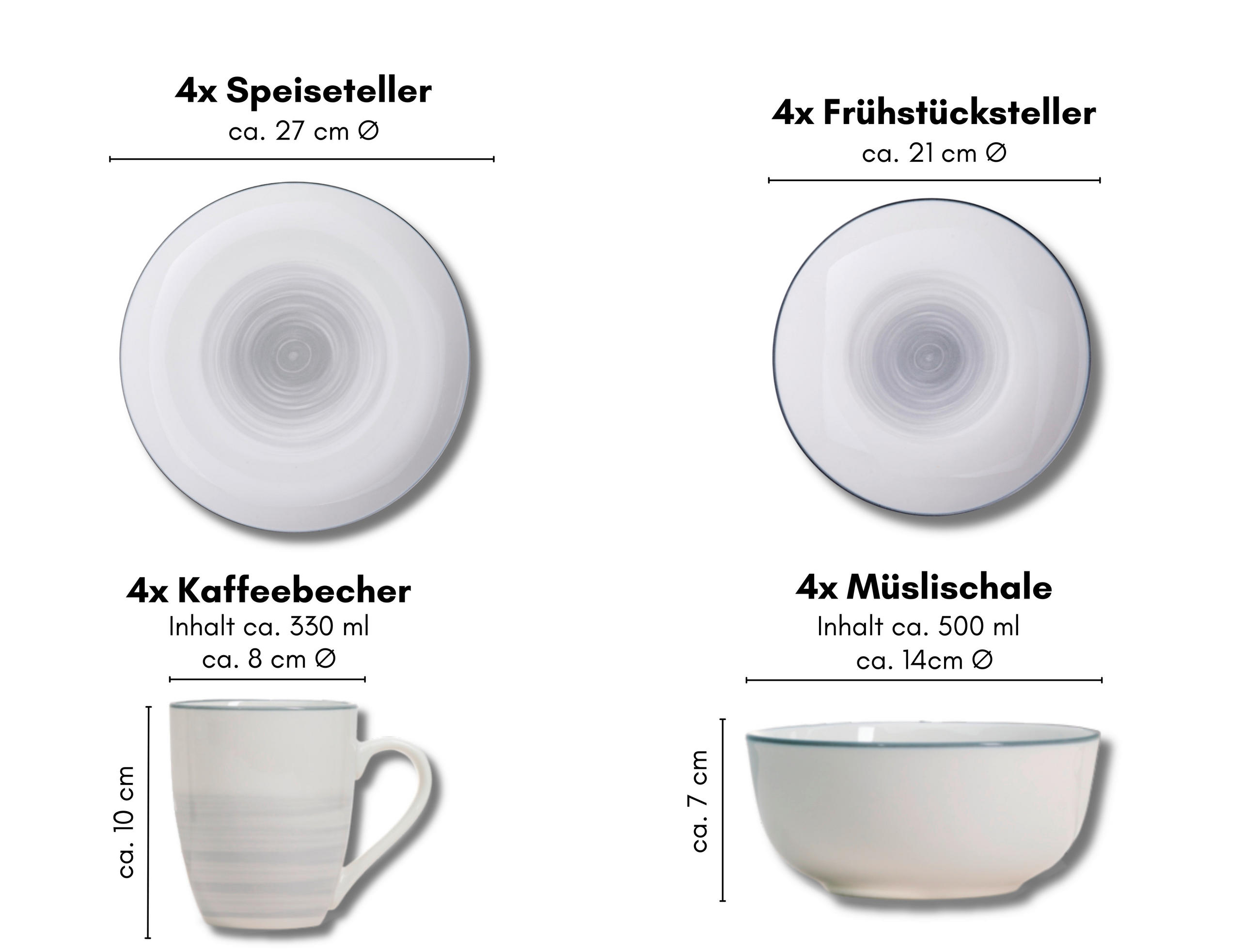 KOMBISERVICE 16-teilig Luna grau  - Weiß/Grau, KONVENTIONELL, Keramik (30/29/29cm) - Ritzenhoff Breker
