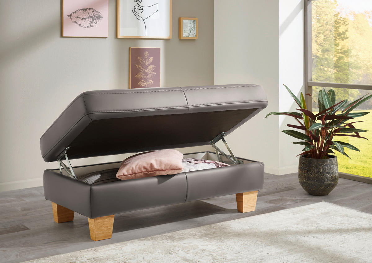 ECKSOFA in Echtleder Hellgrau  - Eiche Bianco/Hellgrau, Konventionell, Leder/Holz (257/235cm) - Valdera