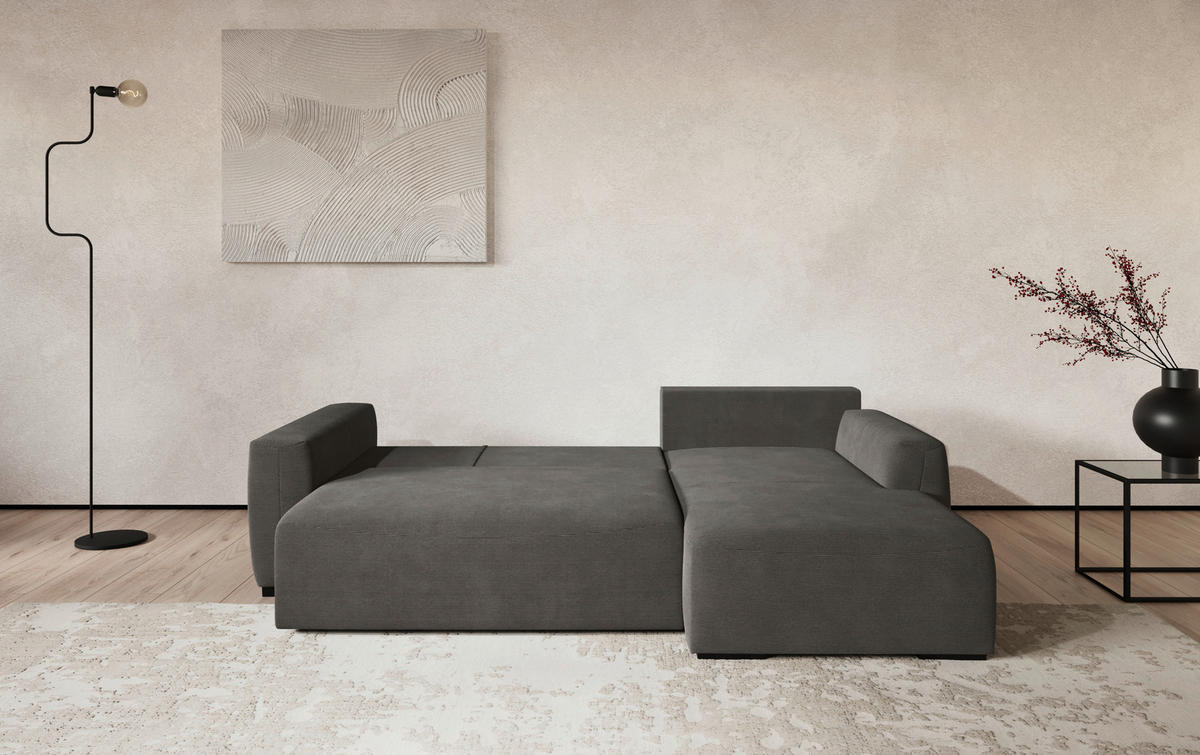 ECKSOFA  in Cord Anthrazit  - Anthrazit/Schwarz, Trend, Kunststoff/Textil (252/170cm) - MID.YOU