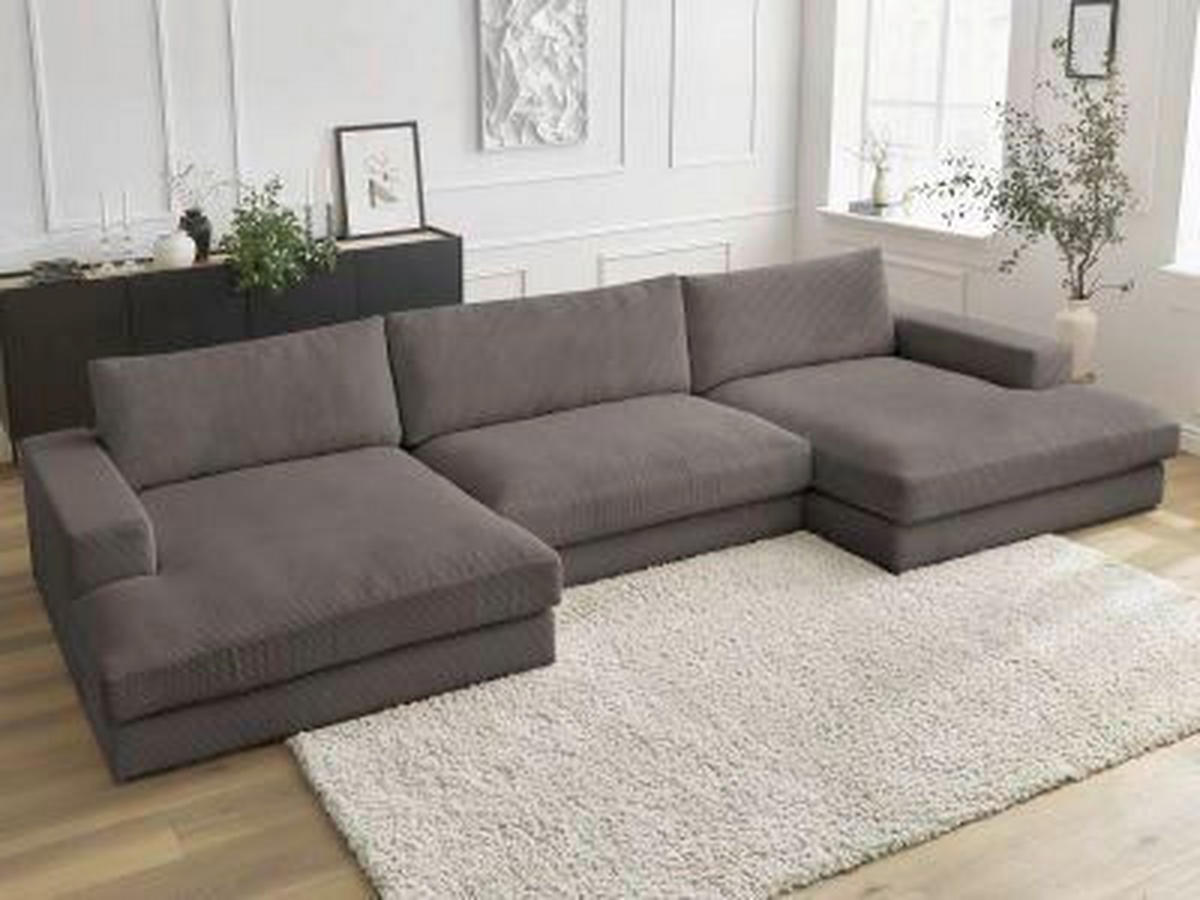 WOHNLANDSCHAFT LEONARD Taupe Cord  - Taupe/Schwarz, MODERN, Kunststoff/Textil (159/404/159cm)